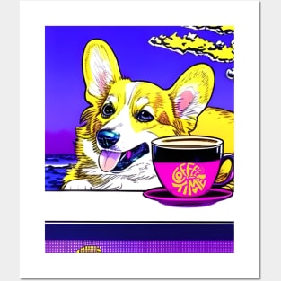 Corgi -  Short legs drinking coffee Posters and Art